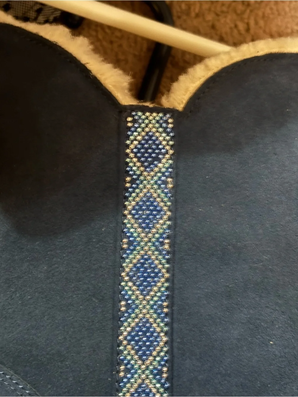 BearPaw Navy Suede Shearling Boot with Beaded Trim